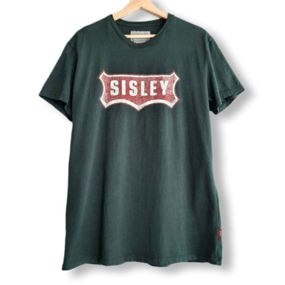 SISLEY \ Original Vintage Logo Cotton T-shirt Retro Style Green Men's M Flawed